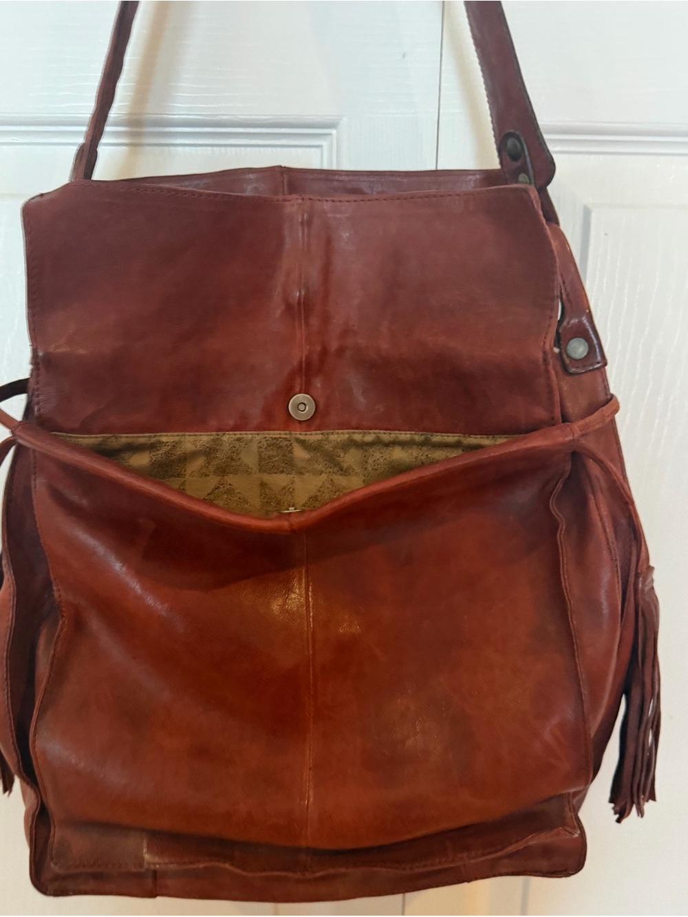 A.S.98 Leather Tassel Hobo Bag - Rust Brown - Picture 6 of 7